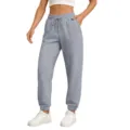 Casual grey sweatpants for women, comfortable drawstring elastic waist and side pockets. - S / Gray