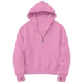 Womens pink half-zip hoodie with thumbholes and front pocket for casual daily wear. - Pink