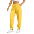 Comfortable yellow casual sweatpants with high waist and convenient drawstring design. - Yellow