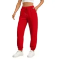 Comfortable red casual sweatpants for women, featuring drawstring waist and jogger cuffs. - Red