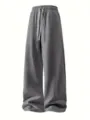 Men's loose fit casual grey sweatpants with drawstring wide leg streetwear trousers. - S / Gray