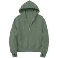 Green half-zip hoodie sweatshirt for women with practical thumbholes and cozy front pocket. - Bean Green