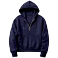 Classic navy blue quarter zip hoodie with kangaroo pocket and comfortable casual fit. - Navy Blue