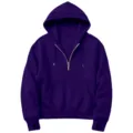 Dark Purple Quarter Zip Hoodie Women Oversized Sweatshirt with Front Pocket Thumb Hole - Purple
