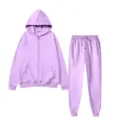 Casual purple fleece zip-up hoodie and sweatpants tracksuit set for men and women daily wear. - Light Purple
