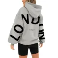 Women's casual oversized grey hoodie with dropped shoulders and stylish letter back print. - S / Tops / Gray & Black Label