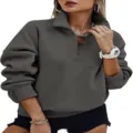 Women quarter zip sweatshirt casual long sleeve pullover oversized stylish top for autumn - Dark Gray