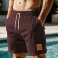 Mens brown corduroy shorts casual summer athletic shorts with drawstring and pocket detail. - S / Dark Brown
