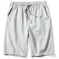 Light grey cotton linen casual shorts detail, elastic drawstring waist and side pockets. - S / Gray