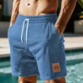 Herren Sommer Freizeithose Kord Sport Shorts lose Passform Strandshorts blau mit Kordel - Blau