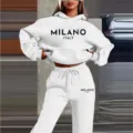Women casual white hooded sweatshirt sweatpants two-piece sportswear set fashion matching track suit - S / Set / White