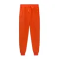 Bright orange sweatpants detail showcasing elastic drawstring waistband and ribbed cuffs. - Orange