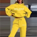 Women's yellow two-piece tracksuit set with hooded sweatshirt and casual long pants. - S / Set / Yellow