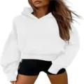 Sudadera con capucha corta blanca lisa casual para mujer y hombre, top con hombros caídos. - S / Blanco
