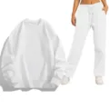 Conjunto de chándal casual liso en color blanco con sudadera y pantalón para la primavera. - S / Parte Superior y Parte Inferior / Blanco