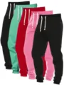 Women solid color drawstring sweatpants casual jogger pants multi-color set 5pcs. - S / Multicolor Orange Blue