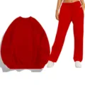 Conjunto de sudadera y pantalón de chándal en color rojo, ropa deportiva casual para todos. - Rojo