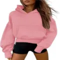 Felpa con Cappuccio Rosa Oversize, Maglia a Maniche Lunghe con Tasca per Donna - Taglia S / Rosa