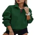 Women's green quarter-zip sweatshirt casual stand collar long sleeve pullover top Y2k - Moss Green
