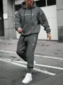 Men casual grey tracksuit set hoodie and sweatpants with stylish chest letter print wear. - 2XL / Top And Bottom / Dark Gray