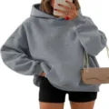 Comoda felpa oversize grigia con cappuccio da donna, pullover casual morbido. - Taglia S / Grigio scuro