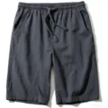 Men's Casual Cotton Linen Shorts Dark Gray Beach Five-Point Shorts Breathable Summer Wear. - Dark Gray