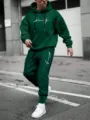 Men green hoodie sweatpants set casual streetwear letter print long sleeve tracksuit - 2XL / Top And Bottom / Dark Green