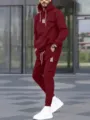 Men's Burgundy Hooded Tracksuit Casual Long Sleeve Sweatshirt and Jogger Pants Set - 2XL / Top And Bottom / Burgundy
