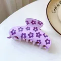 Charming sweet purple acrylic hair claw clip featuring elegant dark purple floral patterns - Purple-Daisy