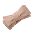 Soft dusty pink ribbed fabric hand-tied bow headband for baby girls and infants - Khaki
