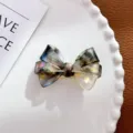Elegant iridescent acetate bow hair clip with vintage marbled pattern for women. - Duckbill Hair Clips / 5.4cm / Iridescent Gray