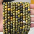 Mottled green and yellow natural stone round beads for DIY jewelry making craft projects - Bumblebee Jasper AB