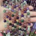 Hand-held strands of multi-color natural agate and crystal loose round beads for DIY - Multi-Color Strawberry Quartz