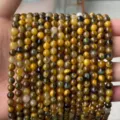 Natural yellow tiger eye agate stone round beads for DIY jewelry making strands - Golden Pietersite