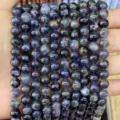 Strands of natural blue iolite round gemstone beads for DIY jewelry making and crafts - Iolite