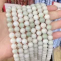 Natural white and green chalcedony round stone loose beads for DIY jewelry making - She Taicui Jade