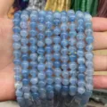 Polished natural blue chalcedony agate round stone beads for DIY jewelry bracelets - Pure Blue Calcite