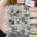 Translucent natural crystal beads with green inclusions for DIY jewelry making sets - Green Phantom Quartz