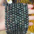 Dark green natural agate stone round beads for DIY bracelet jewelry making - Natural Seraphinite