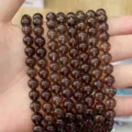 Translucent dark brown natural agate gemstone round beads for DIY jewelry bracelet making - Smoky Quartz
