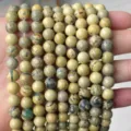 Natural agate round stone beads for DIY jewelry making projects in pale green shade - Yellow Landscape Stone
