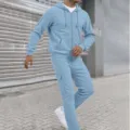 Ensemble de survêtement homme sweat à capuche zippé en molleton et pantalon cargo bleu clair - Bleu clair