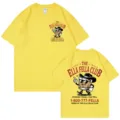 Vintage yellow graphic t-shirt featuring fun cowboy character print for men and women. - S / Tops / Yellow
