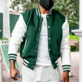 Veste Universitaire Tendance Colorblock Homme Vert Blanc Blouson Bomber Casual Mode - Vert Foncé