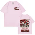 Ροζ vintage γραφικό κοντομάνικο t-shirt για άνδρες και γυναίκες με εκτύπωση. - Ροζ