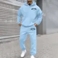 Light blue fleece tracksuit set for men women with New York letter print hoodie and pants. - WTA19 / S