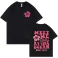 Lässiges schwarzes Kurzarm-T-Shirt mit rosa Surf-Print für Herren und Damen Paare. - S / Oberteile / Schwarz