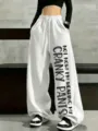 Women fleece lined wide leg sweatpants loose casual drawstring winter warm pants white - S / White