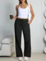 Women casual loose wide leg sweatpants with drawstring comfortable fleece lined black pants - EU Size / S / Black