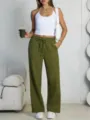 Women's casual wide leg sweatpants loose fleece lined drawstring olive green trousers chic - EU Size / S / Army Green